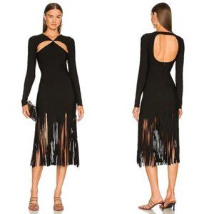 Ronny Kobo Jermaine Fringe Cutout Knit Dress S Black Ribbed